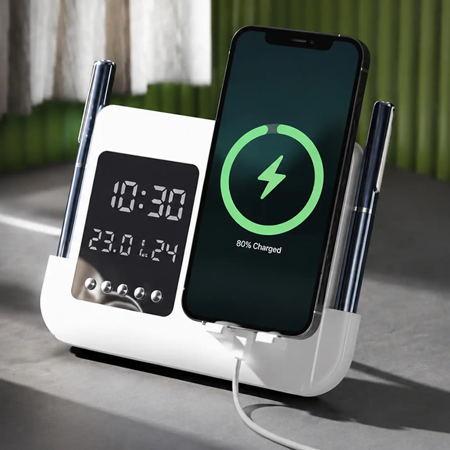 Personalised Digital Clock with Mobile Stand & Pen Holder